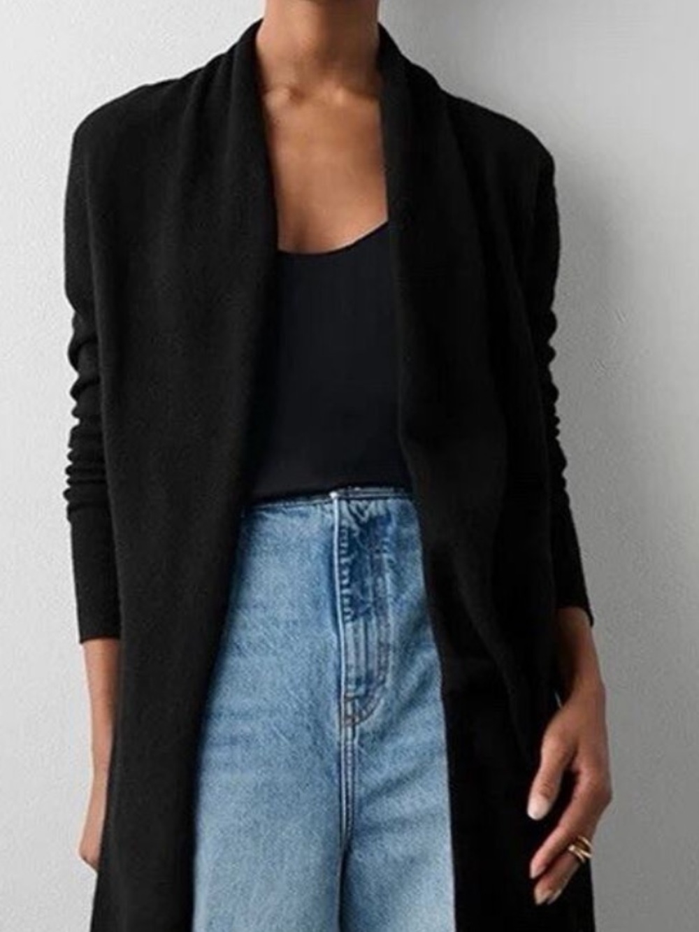 White + Warren Essentials 100% Cashmere Trapeze Black Open Cardigan Women’s XS